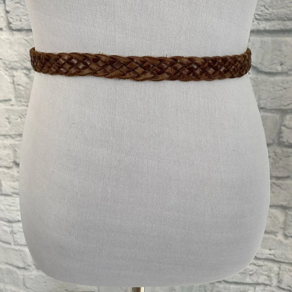 Braided leather brown belt boys youth L/XL